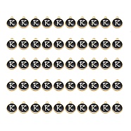 Golden Plated Alloy Charms, with Enamel, Enamelled Sequins, Flat Round, Black, Letter.K, 14x12x2mm, Hole: 1.5mm, 50pcs/Box(ENAM-SZ0001-25B-K)