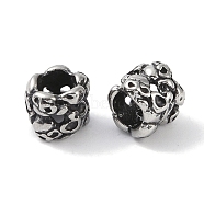 316 Surgical Stainless Steel European Beads, Large Hole Beads, Column with Skull, Antique Silver, 9x8mm, Hole: 5mm(STAS-P362-06AS-01)