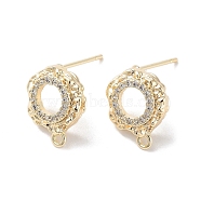 Brass Micro Pave Cubic Zirconia Stud Earring Findings, Annulus, Real 18K Gold Plated, 13x11mm, Hole: 1.2mm, Pin: 0.8mm(KK-E107-18G)