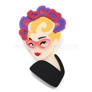 Girl with Flower Brooch, Creative Acrylic Safety Lapel Pin for Backpack Clothes, Colorful, 70x39x7mm, Pin: 0.6mm(JEWB-M021-23)