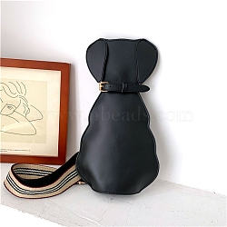 Women Shoulder Bag, PU Leather Adjustable Strap Dog Shaped Bag, Black, 30x16x4cm(PW-WG1EAC1-01)