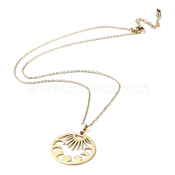 201 Stainless Steel Sun with Moon Phase Pendant Necklace with Cable Chains, Golden, 17.72 inch(45cm)(NJEW-Q317-04G)