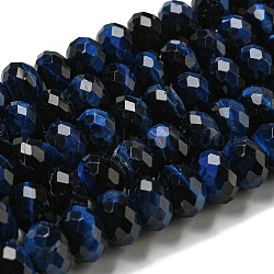 Natural Tiger Eye Beads Strands, Faceted, Dyed, Rondelle, Marine Blue, 9.5~10x6.5~7mm, Hole: 1.2mm, about 58~59pcs/strand, 15.31''~15.43''(38.9~39.2cm)(G-K351-B03-04)