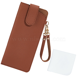 1Pc PU Leather Glasses Storage Bags, Sunglasses Case with Belt, Rectangle, with 1Pc Suede Fiber Glasses Cleaning Cloth, Saddle Brown, 185x85x11mm(AJEW-CN0005-76D)