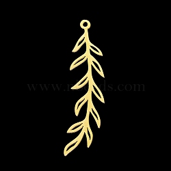 201 Stainless Steel Pendants, Laser Cut, Leaf, Golden, 44x11x1mm, Hole: 1.5mm(STAS-S105-LA376-2)