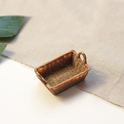 Mini Resin Imitation Rattan Woven Storage Baskets, Miniature Ornaments, Micro Landscape Dollhouse Accessories, Pretending Prop Decorations, Rectangle, Camel, 44x27x17mm(BOTT-PW0002-142B)