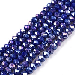 Electroplate Glass Beads Strands, Opaque Solid Color, AB Color Plated, Faceted, Rondelle, Medium Blue, 2.9~3.3x2mm, Hole: 0.8mm, about 148~150pcs/strand, 39.5~40cm(EGLA-A044-P2mm-B07)