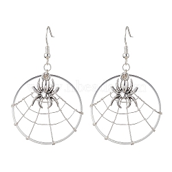 Spider Alloy Dangle Earrings, with Brass Earring Pins, Platinum, 59x36mm(EJEW-TA00404)