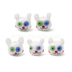 Handmade Lampwork Beads, Cat, Colorful, 14.5~16x14~15x14~14.5mm, Hole: 1.5~1.8mm(FIND-C096-03A)