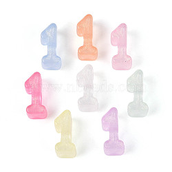 Luminous Frosted Transparent Acrylic Beads, Large Hole Beads, Number 1, with Glitter Powder, Glow in the Dark, Mixed Color, 10.5x22.5x11.8mm, Hole: 6.5mm, about 279pcs/500g(TACR-T029-21B)