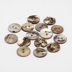 2-Hole Flat Round Natural Black Shell Buttons, Black, 13x2mm, Hole: 1.5mm, about 720pcs/bag(SHEL-P012-20)