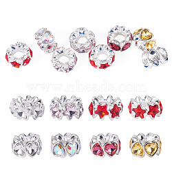 8Pcs 2 Styles Alloy Rhinestone European Beads, Large Hole Beads, Mixed Color, 15x8mm, Hole: 5.5mm, 4pcs/style(FIND-TA0010-84)