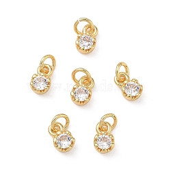 Brass Micro Pave Clear Cubic Zirconia Charms, Flat Round Charms, Rack Plating, Long-Lasting Plated, Lead Free & Cadmium Free, Real 18K Gold Plated, 7x4x3mm, Hole: 2mm(KK-D289-48A-G)