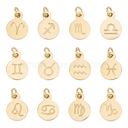 12Pcs 12 Style Golden Plated 304 Stainless Steel Charms, Flat Round with Constellations Pattern, Golden, 13.5x10x1mm, Hole: 3mm, 1pc/style(STAS-DC0002-80)