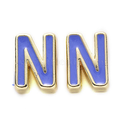 Rack Plating Alloy Enamel Beads, Cadmium Free & Nickel Free & Lead Free, Light Gold, Royal Blue, Letter.N, N: 10x7.5x4.5mm, Hole: 1.6mm(X-ENAM-S122-033N-NR)