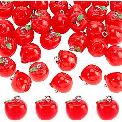 30Pcs Opaque Resin Charms, with Platinum Tone Iron Loops, Apple, Red, 15x12mm, Hole: 2mm(RESI-CA0001-32A)