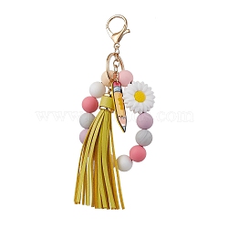 Silicone Beads Keychain, with Alloy Clasp and Rings, Golden, 18cm(KEYC-JKC00904)