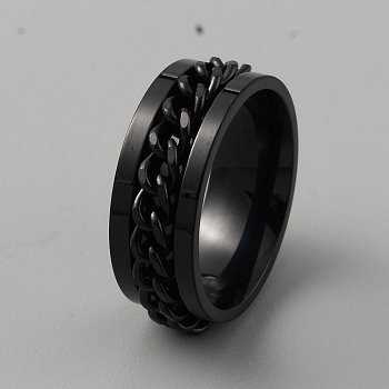 201 Stainless Steel Chain Rotating Finger Ring for Men, Fidge Spinner Ring for Stress Anxiety Relief, Gunmetal, Inner Diameter: 18mm