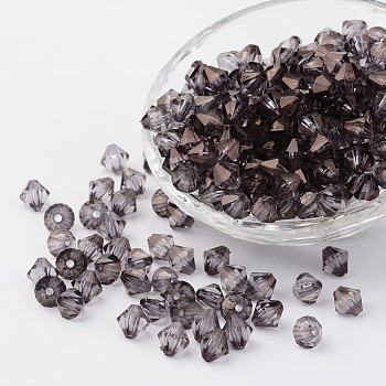 Faceted Bicone Transparent Acrylic Beads, Dyed, Gray, 4mm, Hole: 1mm