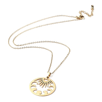 201 Stainless Steel Sun with Moon Phase Pendant Necklace with Cable Chains, Golden, 17.72 inch(45cm)