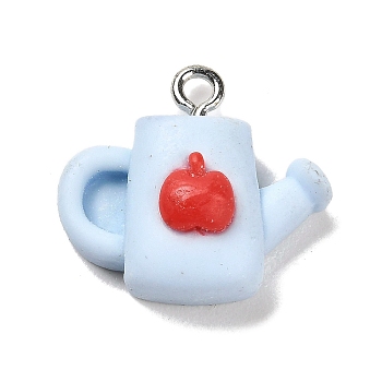Opaque Resin Pendants, Cartoon Watering Pot Charms with Platinum Tone Iron Loops, Tool, 18x20x8.5mm, Hole: 2mm