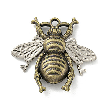 Tibetan Style Alloy Pendants, Bee Shape, Antique Bronze, 37.5x40x8.5mm, Hole: 3mm