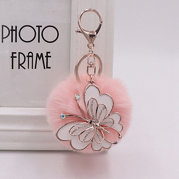 Imitation Rabbit Fur Keychain, Butterfly, Pink, 15cm