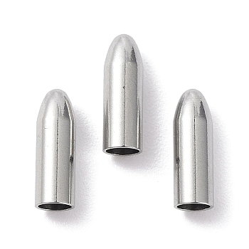 304 Stainless Steel Cord Ends, End Caps, Bullet, Stainless Steel Color, 7.47x2.47mm, Inner Diameter: 2.04mm
