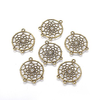 Tibetan Style Alloy Chandelier Components Links, Cadmium Free & Lead Free, Flat Round, Antique Bronze, 34x28x2mm, Hole: 2mm