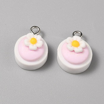 Opaque Resin Pendants, Cake Charms, Imitation Food, with Platinum Tone Iron Loops, Lavender Blush, 19x14.5x10.5mm, Hole: 2.2mm