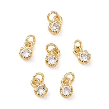Brass Micro Pave Clear Cubic Zirconia Charms, Flat Round Charms, Rack Plating, Long-Lasting Plated, Lead Free & Cadmium Free, Real 18K Gold Plated, 7x4x3mm, Hole: 2mm