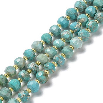 Natural Howlite Beads Strands, Dyed, Faceted, Rondelle, with Seed Beads, Pale Turquoise, 7.5~8x6~6.5mm, Hole: 1mm, about 47pcs/strand, 15.20~15.35''(38.6~39cm)