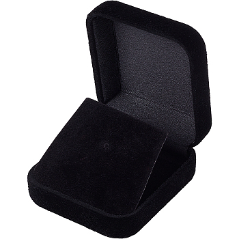 Square Velvet Bangle Storage Boxes with Black Inside, Black, 5.85x5.35x2.5cm
