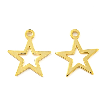 925 Sterling Silver Hollow Star Charms, Real 18K Gold Plated, 11x10x0.5mm, Hole: 1mm