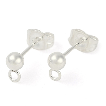 304 Stainless Steel Stud Earring Findings, with Loop and Ear Nut/Earring Backs, Silver, 15x7mm, Hole: 1.7mm, Ball: 4mm, Pin: 0.8mm