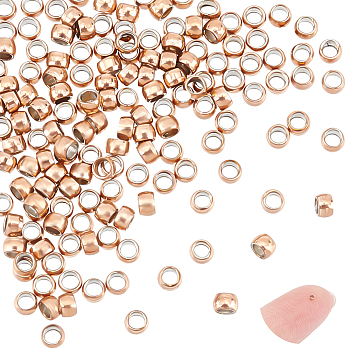 150Pcs 304 Stainless Steel Crimp Beads, Rondelle, Rose Gold, 1.5x0.8mm, Hole: 0.8mm