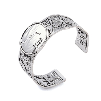 Constellation Alloy Open Cuff Bangles for Women Men, Antique Silver, Aries, Inner Diameter: 2-1/2 inch(6.2cm), 20~31mm