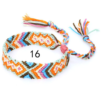 Cotton Braided Rhombus Pattern Cord Bracelet, Ethnic Tribal Adjustable Brazilian Bracelet for Women, Dark Salmon, 5-7/8~14-1/8 inch(15~36cm)
