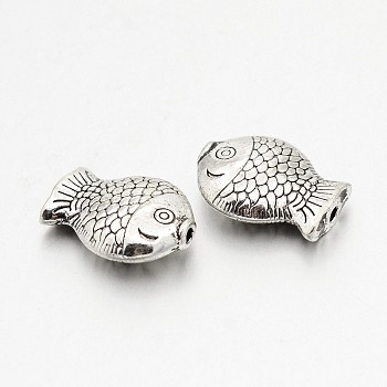 Tibetan Style Alloy Beads, Cadmium Free & Lead Free, Fish, Antique Silver, 11x14x4.5mm, Hole: 1mm, about 530pcs/kg
