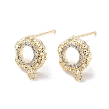 Brass Micro Pave Cubic Zirconia Stud Earring Findings, Annulus, Real 18K Gold Plated, 13x11mm, Hole: 1.2mm, Pin: 0.8mm