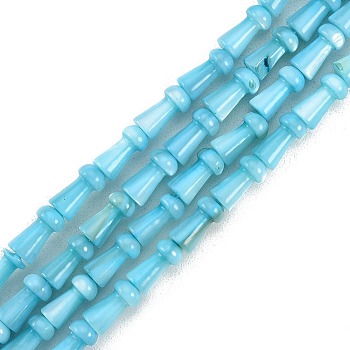 Natural Freshwater Shell Beads Strands, Dyed, Mushroom, Sky Blue, 7.5x4mm, Hole: 0.7mm, about 50pcs/strand, 14.76 inch(37.5cm)