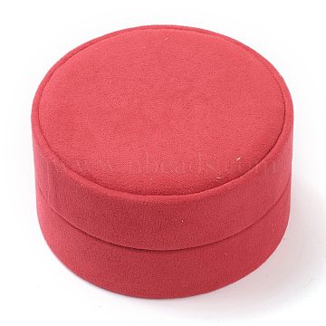 Creative Makaron Round Velvet Jewelry Boxes, with PU, for Proposal, Engagement, Birthday, Christmas, Anniversary, Red, 8.05x4.4cm(VBOX-G005-02A)
