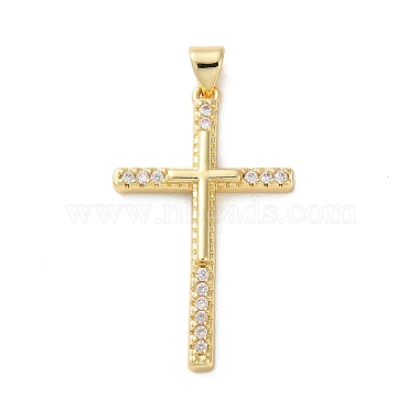 Real 18K Gold Plated Clear Cross Brass+Cubic Zirconia Pendants