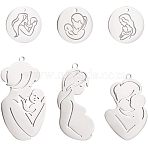 6Pcs 6 Style Mother's Day 304 Stainless Steel Pendants, Mother & Child & Heart with Mother & Baby Mother's Da, Stainless Steel Color, 16~46x15.5~25x1~1.3mm, Hole: 1.5~5mm, 1pc/style(STAS-PH0004-44)