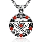 Star Stainless Steel Rhinestone Pendant Necklaces for Men, Siam, 23.62 inch(60cm)(PW-WG30879-03)