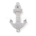Rack Plating Brass Micro Pave Clear Cubic Zirconia Anchor Connector Charms, Long-Lasting Plated, Lead Free & Cadmium Free, Platinum, 34.5x18x4.5mm, Hole: 1.8mm(KK-A234-052P)
