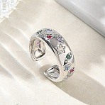 Brass Micro Pave Colorful Cubic Zirconia Cuff Open Rings, Star, Cadmium Free & Lead Free, Long-Lasting Plated, Rack Plating, Platinum, 7mm, Inner Diameter: 16mm(RJEW-Z145-05P)