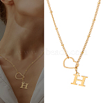 1Pc Letter & Heart Stainless Steel Lariat Necklaces for Women, Golden, Letter H, 16.30~16.63 inch(41.4~42.25cm)(NJEW-LP0002-87G-H)