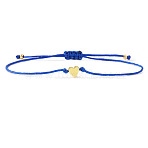 Valentine's Adjustable Braided Polyester Cord Bracelets, Brass Heart Charm Jewelry for Women, Blue, 11.02 inch(28cm)(GM2838-2)