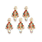 Rack Plating Alloy Pendants, with Colorful Rhinestone, Cadmium Free & Nickel Free & Lead Free, Christmas Tree, Light Gold, 25x11.5x4.5mm, Hole: 1.6mm(X-PALLOY-N164-027)